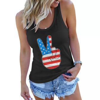 Peace Hand Sign For 4Th Of July American Flag Women Flowy Tank - Monsterry CA