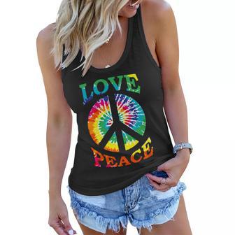 Peace Sign Love Retro 60S 70S Tie Dye Hippie Costume Women Flowy Tank - Monsterry