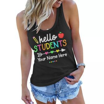 Personalized Teacher Shirt Back To School Hello Students Women Flowy Tank - Seseable