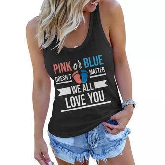 Pink Or Blue We All Love You Party Pregnancy Gender Reveal Gift Women Flowy Tank - Monsterry
