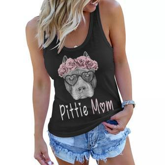 Pittie Mom Floral Heart Glasses Pitbull Dog Lovers Women Flowy Tank - Thegiftio UK