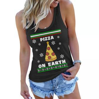 Pizza On Earth Ugly Christmas Tshirt Women Flowy Tank - Monsterry