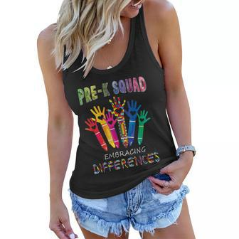 Pre K Squad Embracing Differences Autism Sped Teacher Women Flowy Tank - Monsterry