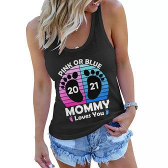 Pregnancy Announcet Mom 2021 Pink Or Blue Mommy Loves You Gift Women Flowy Tank - Monsterry