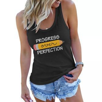 Progress Over Perfection Motivational Teacher Appreciation Funny Teacher Women Flowy Tank - Thegiftio UK