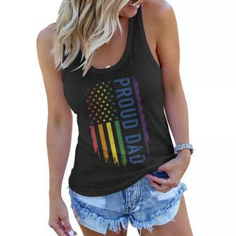 Proud Dad With Us Rainbow Flag For Pride Month Funny Family Gift Women Flowy Tank - Monsterry AU