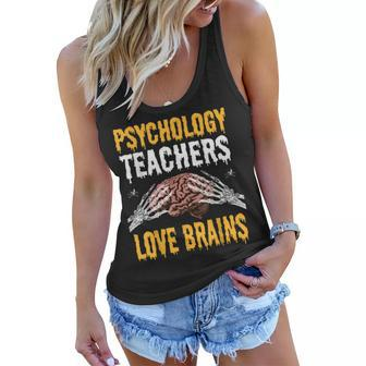 Psychology Teachers Love Brains Funny Halloween Teacher Gift Women Flowy Tank - Thegiftio UK