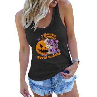 Pumpkin Daisy Sorta Sweet Sorta Spooky Halloween Women Flowy Tank - Seseable
