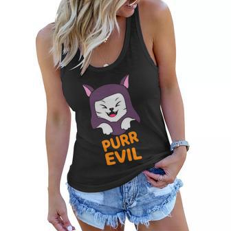 Purr Evil Cat Halloween Quote Women Flowy Tank - Monsterry