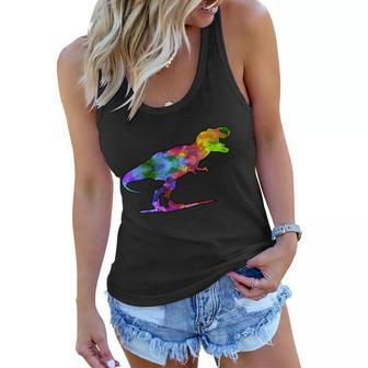 Rainbow Colorful Trex Dinosaur Tshirt Women Flowy Tank - Monsterry
