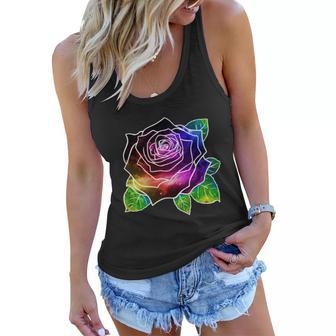 Rainbow Galaxy Floral Rose Women Flowy Tank - Monsterry