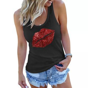 Red Kissing Lipstick Glitter Lips Kiss Red Lips Valentine Women Flowy Tank - Thegiftio UK