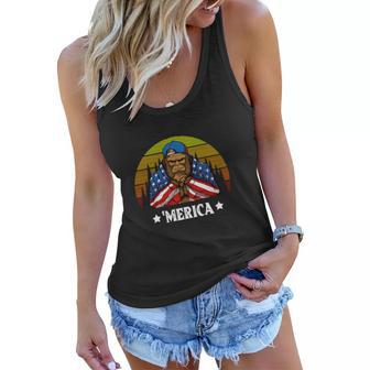 Retro 4Th Of July Merica Patriotic Bigfoot Women Flowy Tank - Monsterry
