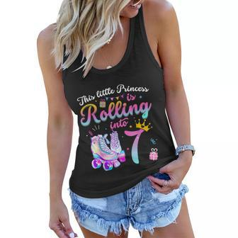 Roller Skate 7Th Birthday Shirt 7 Year Old Girl Party Outfit Women Flowy Tank - Monsterry CA