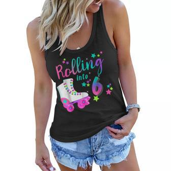 Rolling Into 6 Years Lets Roll Im Turning 6 Roller Skate Women Flowy Tank - Thegiftio UK