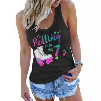 Rolling Into 7 Years Lets Roll Im Turning 7 Roller Skate Women Flowy Tank - Thegiftio UK