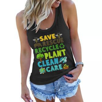 Save Bees Rescue Animals Recycle Plastic Earth Day Planet Funny Gift Women Flowy Tank - Monsterry
