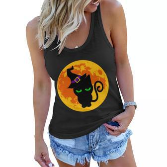 Scary Black Cat Costume Witch Hat Amp Moon Graphics Halloween Quote Women Flowy Tank - Monsterry