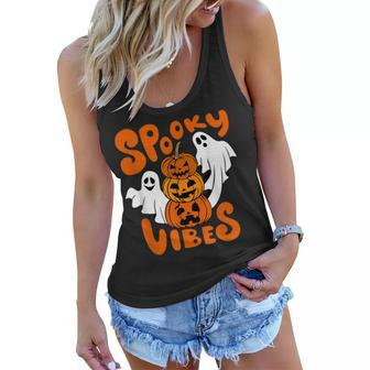 Spooky Vibes Ghost Scary Pumpkin Face Funny Halloween Women Flowy Tank - Seseable