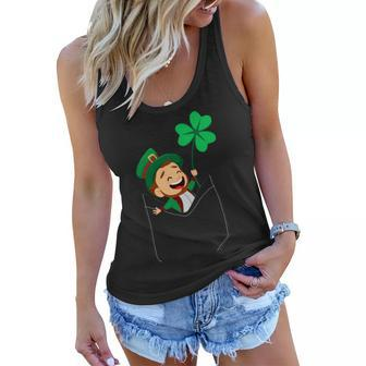 St Patricks Day Pocket Leprechaun Clover Women Flowy Tank - Monsterry