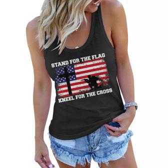 Stand For The Flag Kneel For The Cross Usa Army Tshirt Women Flowy Tank - Monsterry DE