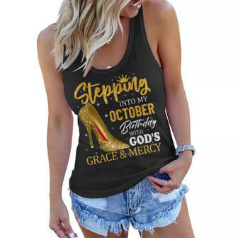 Stepping Into My October Birthday With Gods Grace And Mercy Women Flowy Tank - Thegiftio UK