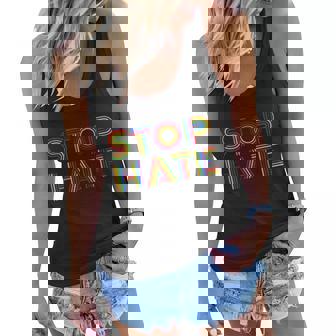 Stop Hate Colorful Rainbow Lgbt Pride Month Graphic Design Printed Casual Daily Basic Women Flowy Tank - Thegiftio