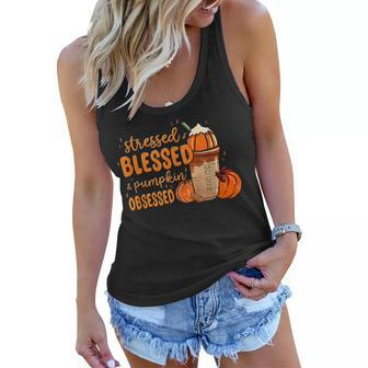 Stressed Blessed And Pumpkin Obsessed Fall Autumn Women Flowy Tank - Thegiftio UK