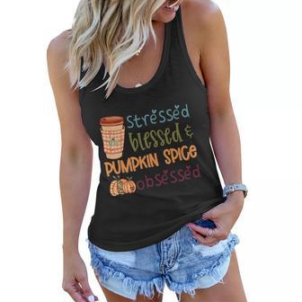 Stressed Blessed Pumpkin Spice Obsessed Thanksgiving Quote Women Flowy Tank - Monsterry CA