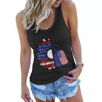 Sunflower American Flag Tag Dog 4Th Of July Women Flowy Tank - Monsterry