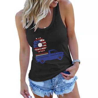 Sunflower American Flag Truck 4Th Of July Independence Day Patriotic Women Flowy Tank - Monsterry CA