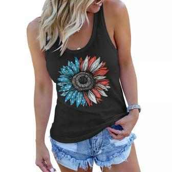Sunflower Red White Blue American Flag Funny 4Th Of July Women Flowy Tank - Thegiftio UK