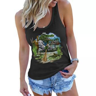 Swamp Gator With A Trumpet Women Flowy Tank - Monsterry
