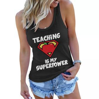 Teaching Is My Superpower Apple Crest Women Flowy Tank - Monsterry