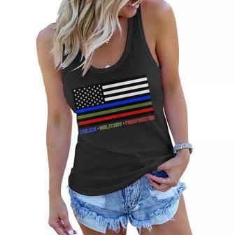 Thin Blue Green Red Lines Police Military Firefighter Tshirt Women Flowy Tank - Monsterry