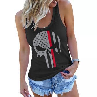 Thin Red Line Skull Usa Firefighter Flag Women Flowy Tank - Monsterry UK