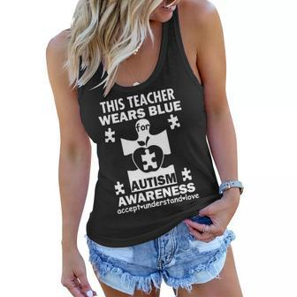 This Teacher Wears Blue Autism Awareness Women Flowy Tank - Monsterry