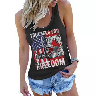 Trucker Trucker For Freedom Convoy 2022 American Canadian Flag Women Flowy Tank - Seseable