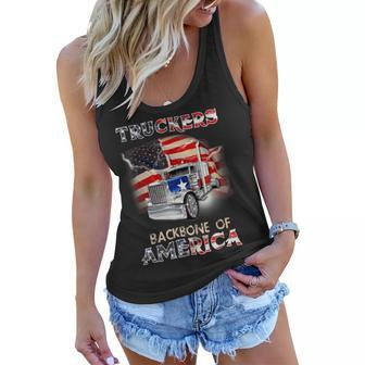 Trucker Truckers Backbone Of America Happy 4Th Of July Usa Flag Women Flowy Tank - Seseable