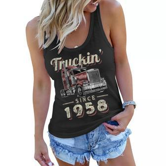 Trucker Truckin Since 1958 Trucker Big Rig Driver 64Th Birthday Women Flowy Tank - Seseable