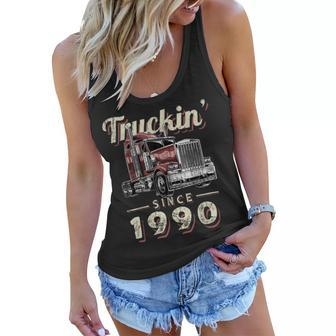 Trucker Truckin Since 1990 Trucker Big Rig Driver 32Nd Birthday Women Flowy Tank | Seseable UK