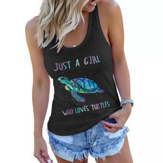Turtle Watercolor Sea Ocean Just A Girl Who Loves Turtles Tshirt Women Flowy Tank - Monsterry