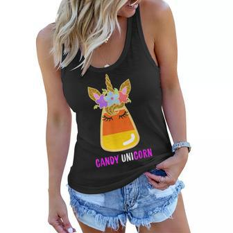 Unicorn Candy Corn Halloween Trick Or Treat Party Girl Gifts Women Flowy Tank - Seseable