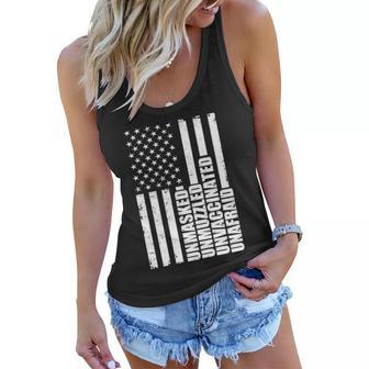 Unmasked Unmuzzled Unvaccinated Unafraid Us Flag Tshirt Women Flowy Tank - Monsterry