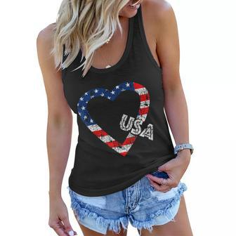 Usa Flag Patriotic American Hearts Armed Forces 4Th Of July Women Flowy Tank - Monsterry