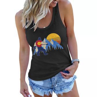 Vintage Bigfoot Colorado Flag Retro Sun Mountains Women Flowy Tank - Monsterry AU