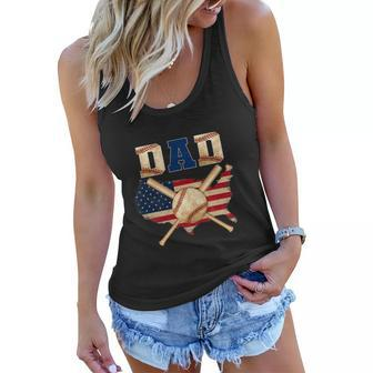 Vintage Proud Baseball Dad Cool 4Th Of July American Flag Women Flowy Tank - Monsterry