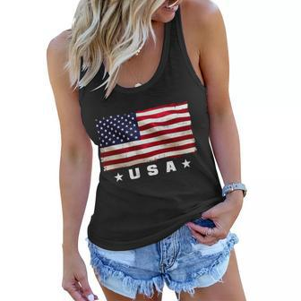 Vintage Worn Usa Flag Tshirt Women Flowy Tank - Monsterry