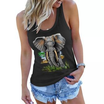 Wildlife - Big Face Elephant Portrait Tshirt Women Flowy Tank - Monsterry AU