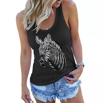 Wildlife - Big Face Zebra Up Close Portrait Tshirt Women Flowy Tank - Monsterry